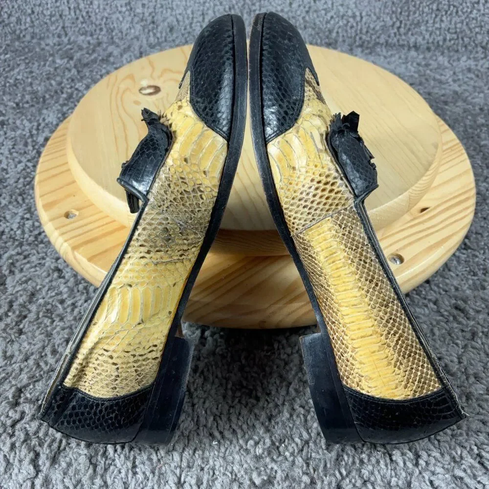 Vintage De La Rentis Genuine Snakeskin Loafer Mens Size 9 Tasseled Leather Shoe